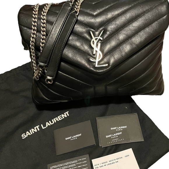Ysl Saint Laurent Medium LouLou Noir Chain shoulder Bag in Quilted “Y” Leather
